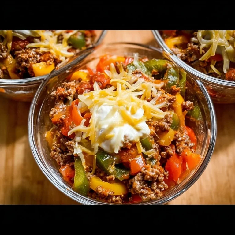 Colorful unstuffed pepper bowls filled with rice, veggies, and spices for meal prep.