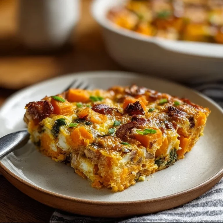Protein-packed sweet potato casserole ready to eat, garnished and baked.