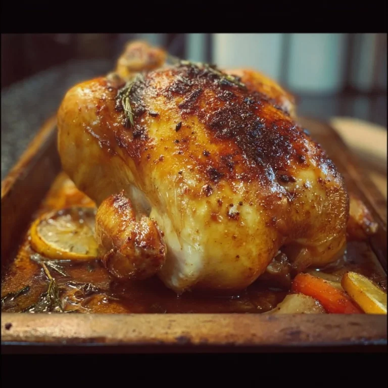 Delicious roasted chicken served with herbs and spices