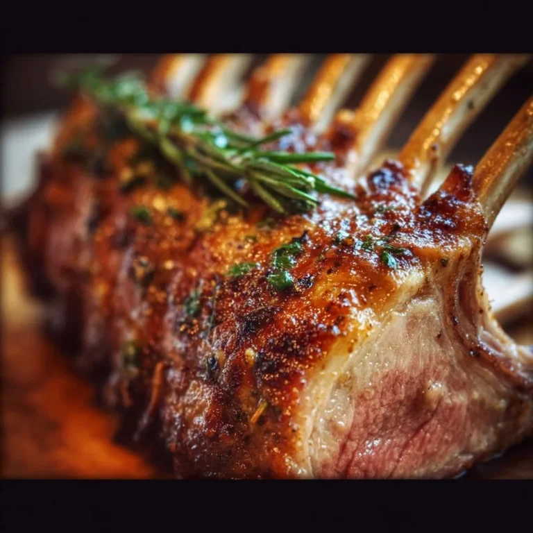 Delicious roasted rack of lamb served with garnishes