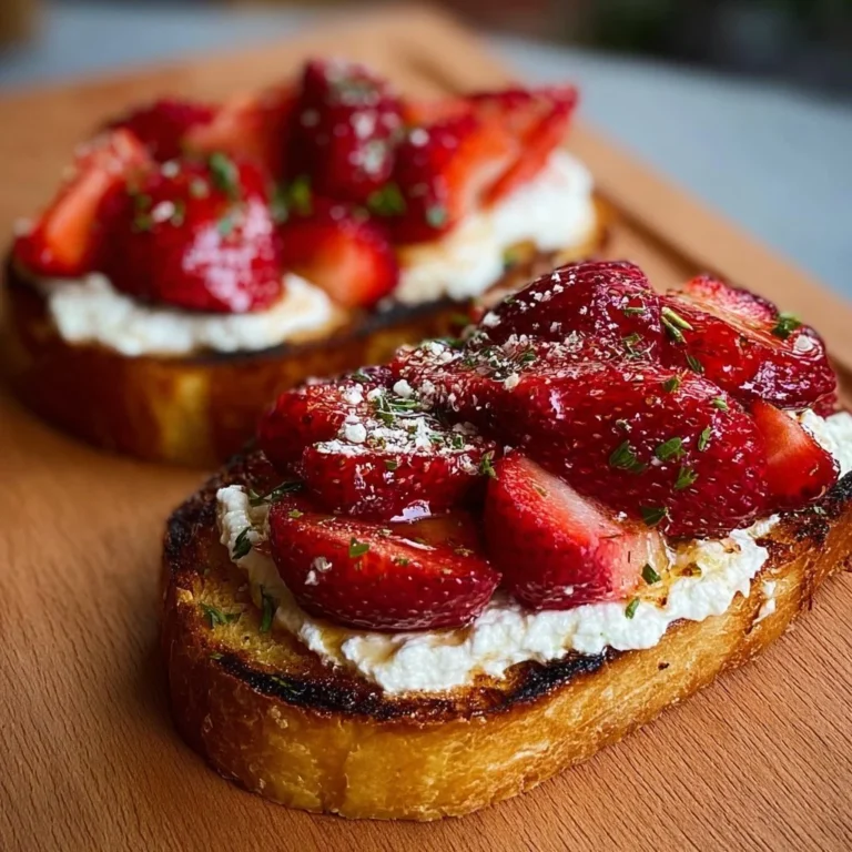 Roasted strawberry whipped ricotta toast topped with fresh strawberries and honey