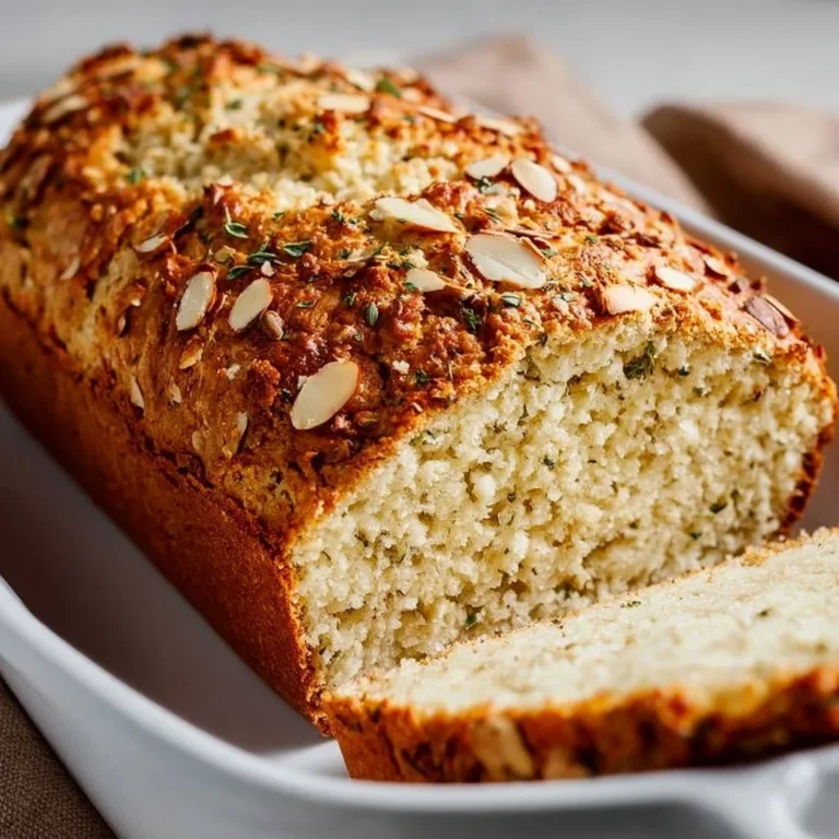 Sliced Savory Almond Flour Bread on a wooden cutting board