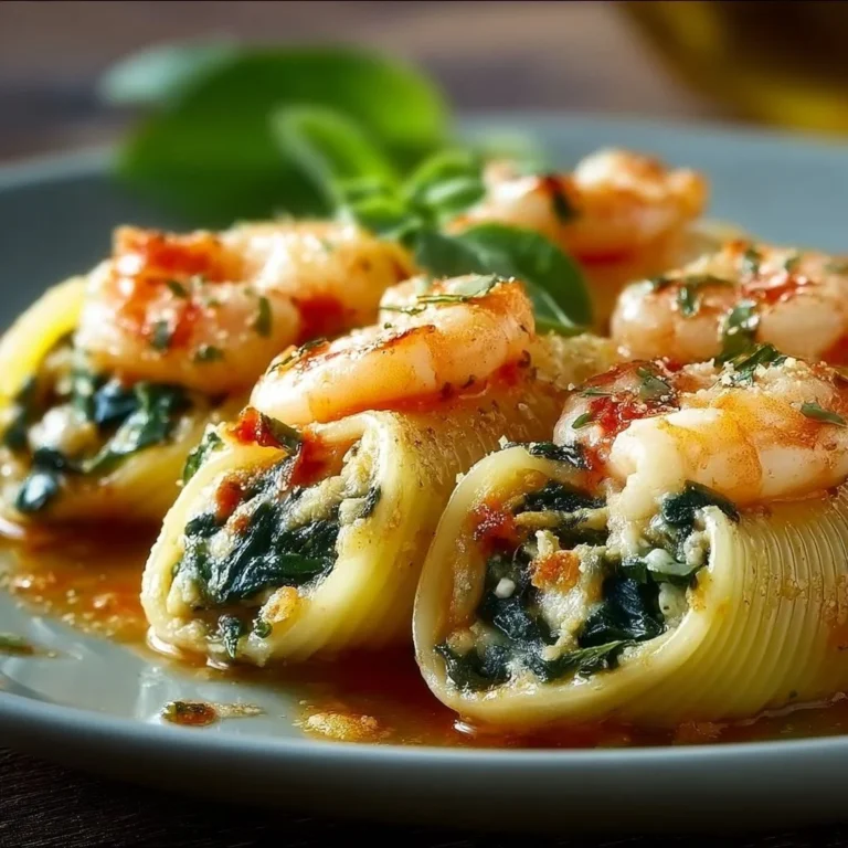Shrimp and spinach stuffed pasta rolls served with marinara sauce
