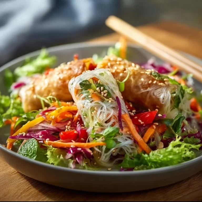 Colorful spring roll salad with fresh vegetables and herbs