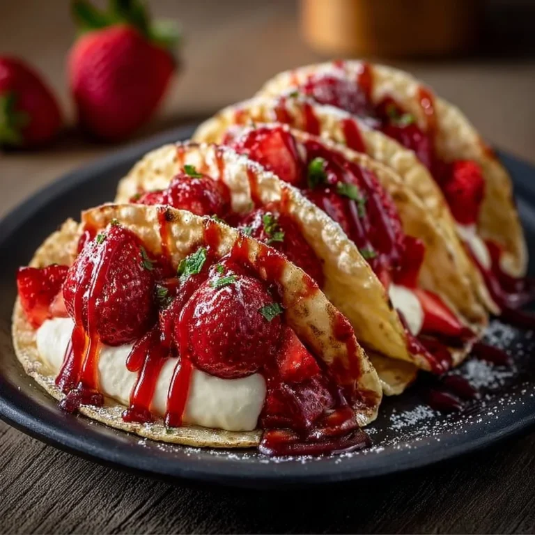 Strawberry cheesecake dessert tacos served with fresh strawberries
