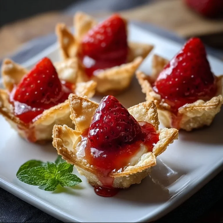 Strawberry cheesecake wonton bites served on a plate