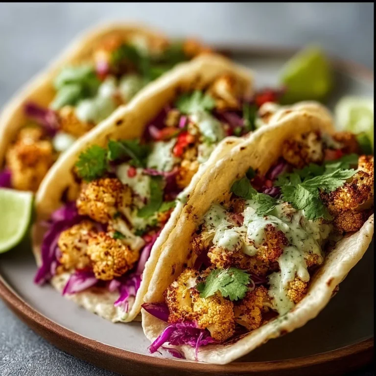 Delicious cauliflower tacos with fresh toppings and vibrant colors