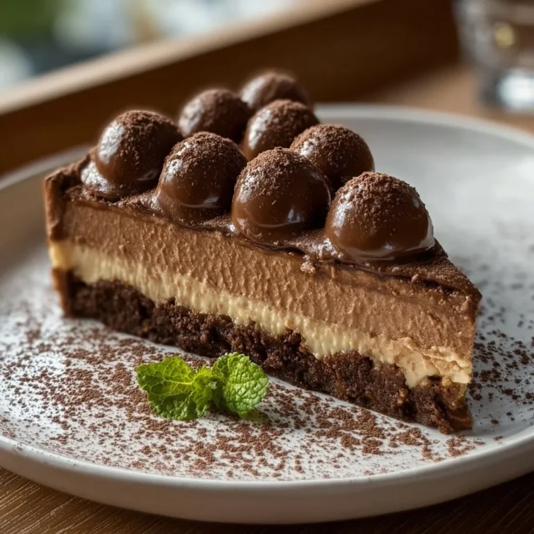 Decadent chocolate tart topped with rich chocolate ganache and fresh berries.