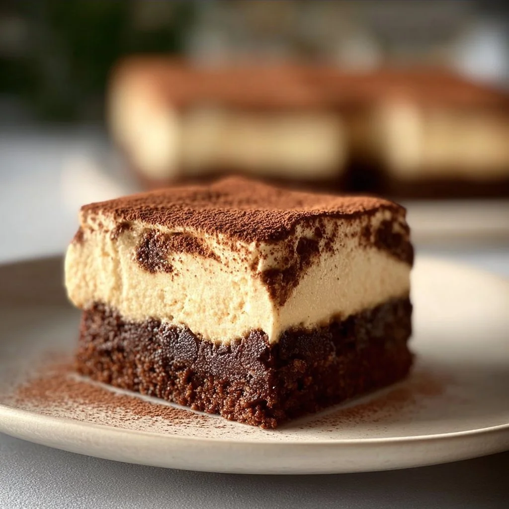Delicious Tiramisu Brownies with coffee and chocolate layers