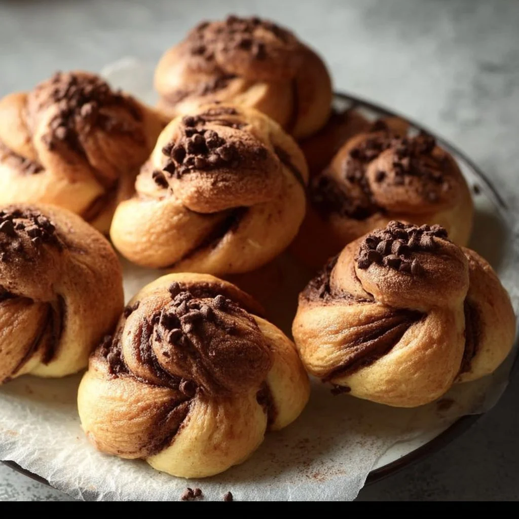 Schoko-Brötchen mit Quark, frisch gebacken und serviert auf einem Teller.