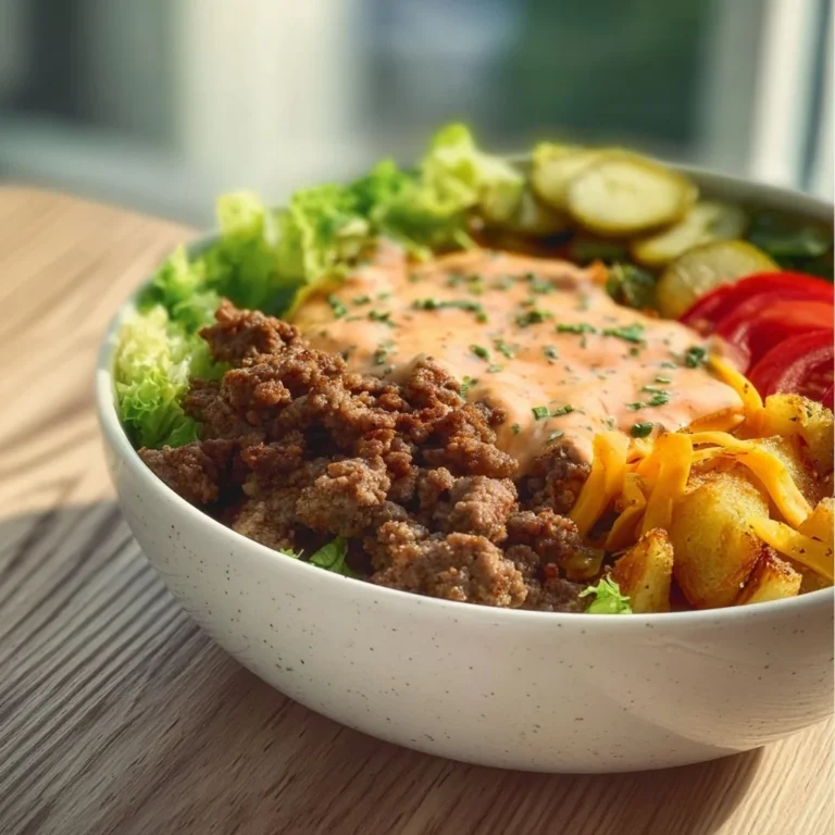 Gesunde Burger Schüssel mit frischen Zutaten und einer köstlichen Sauce