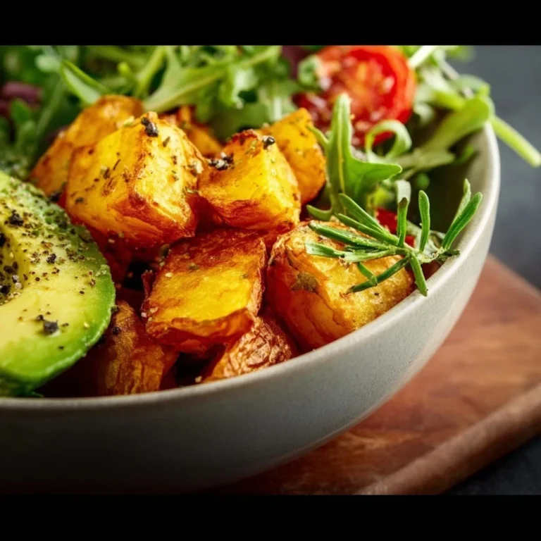 Gesunde Salat Bowl mit knusprigen Kartoffeln und frischem Gemüse