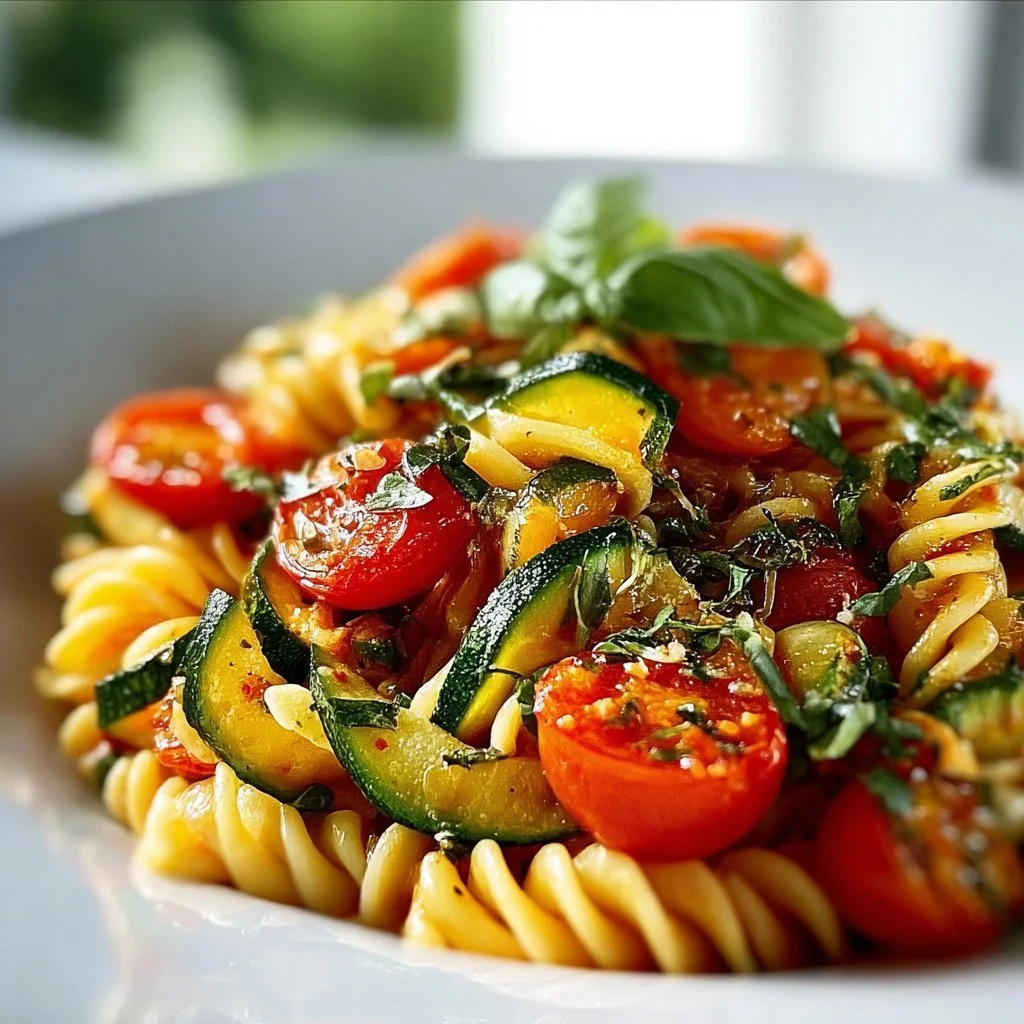 Gesunde Tomaten-Zucchini-Pasta mit frischen Zutaten