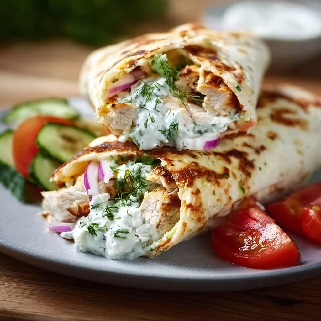 Griechische Hühnchenwraps mit Tzatziki