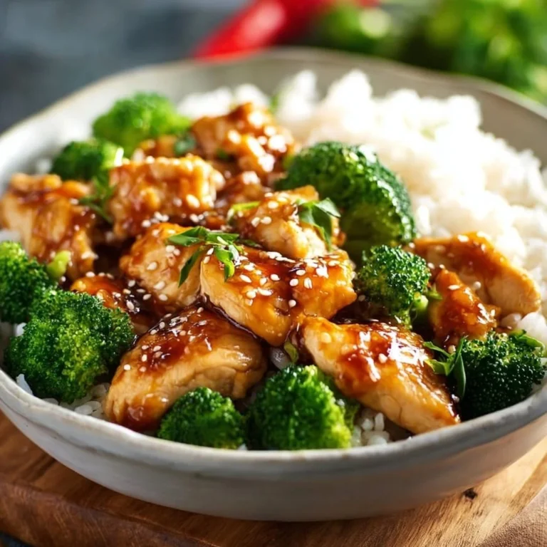 Hühnchen Teriyaki mit Brokkoli und Reis auf einem Teller serviert
