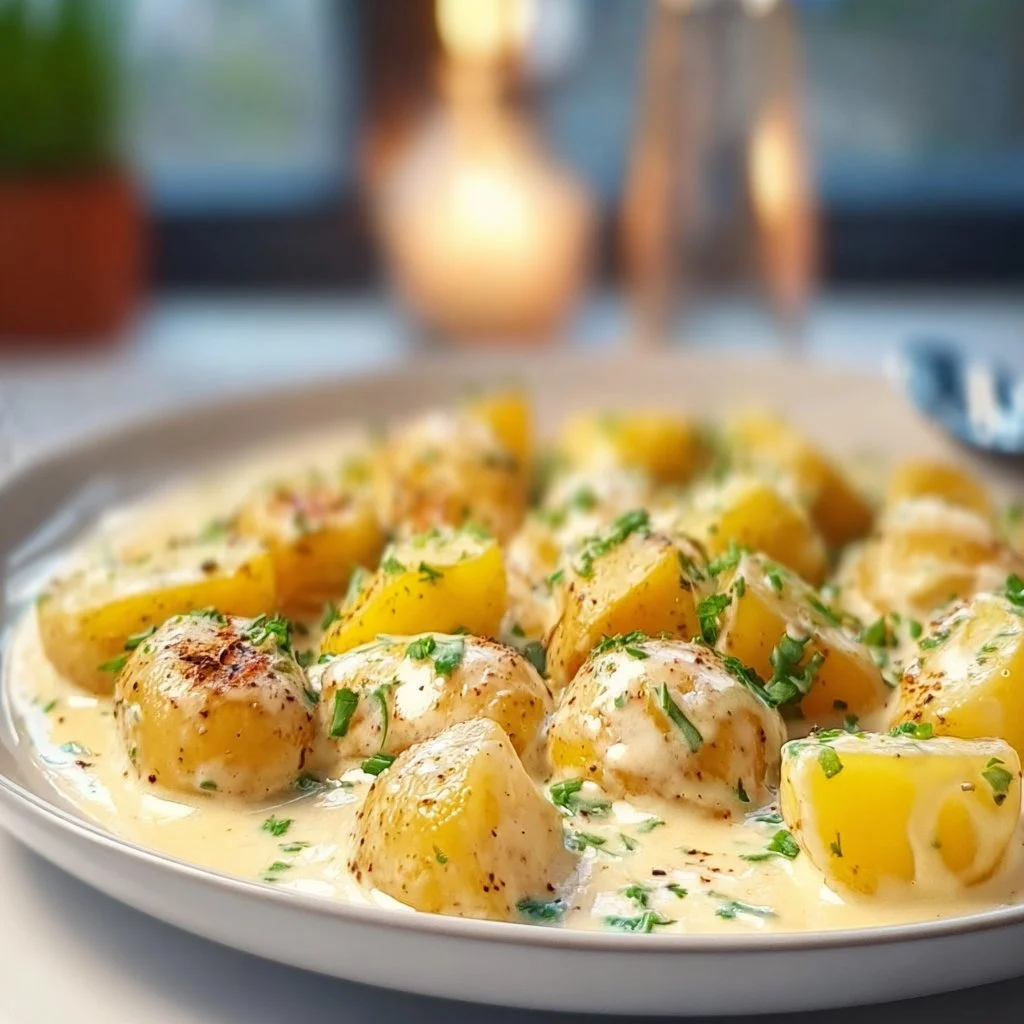 Kartoffeln in Knoblauch-Sahnesauce