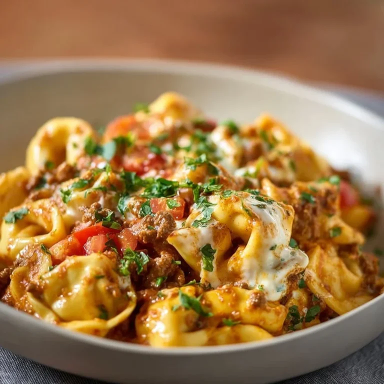 Käse-Taco-Tortellini-Auflauf mit geschmolzenem Käse und frischen Zutaten