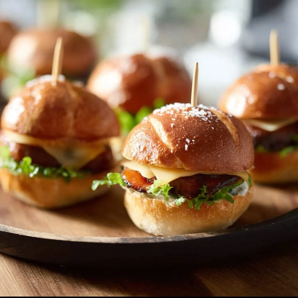 Mini-Laugen-Burger mit Leberkäse