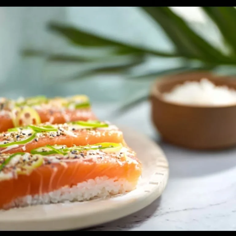 One-Pot-Sushi mit Räucherlachs auf einem Teller serviert