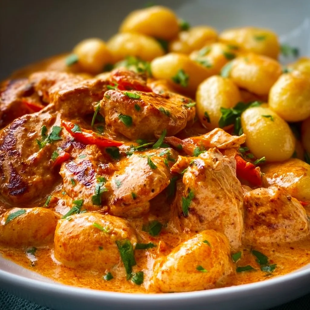Paprika-Sahne-Hähnchen mit Gnocchi