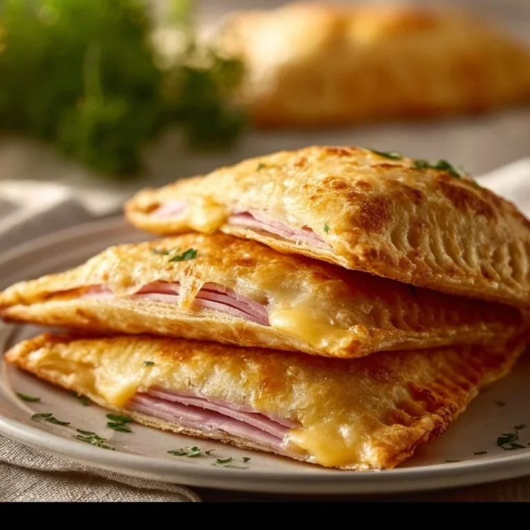 Köstliche Schinken-Käse-Taschen auf einem Teller serviert