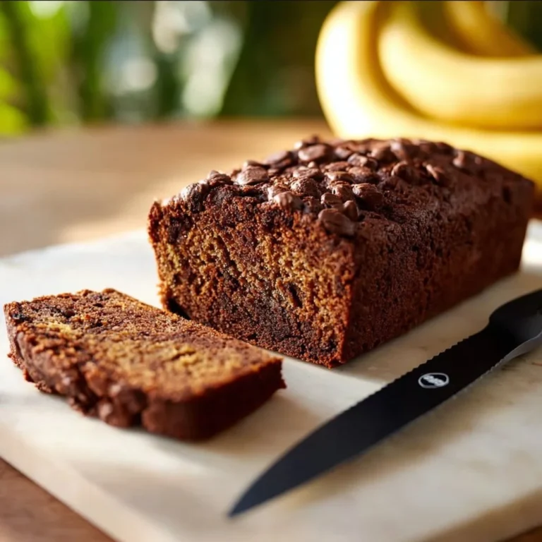 Schoko-Bananenbrot mit Banane und Schokolade auf einem Tisch