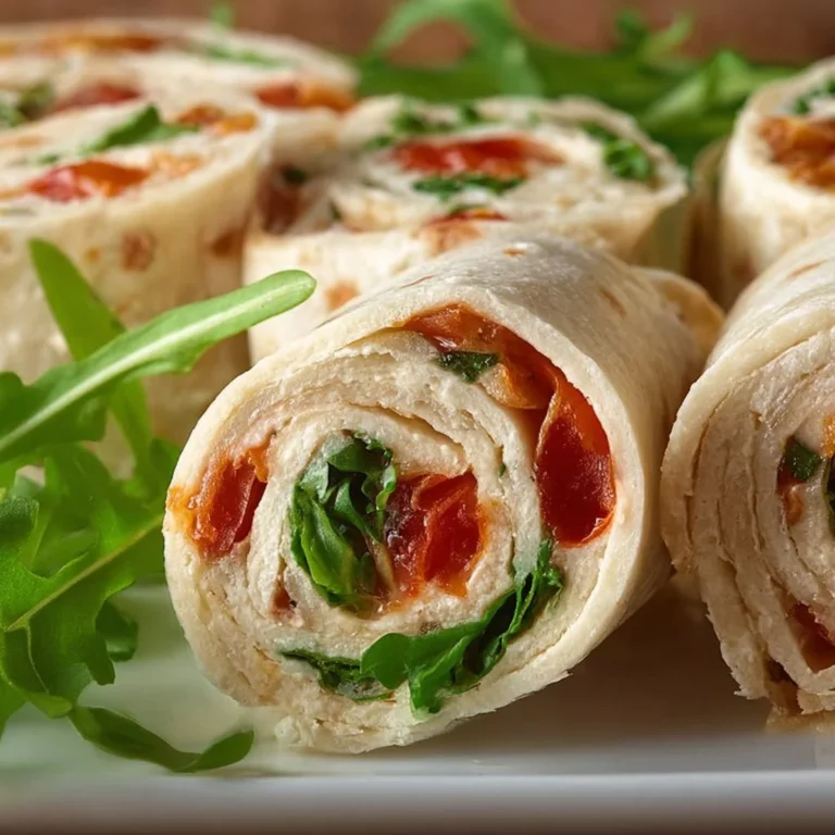 Vegetarische Wrap-Röllchen mit frischem Rucola und saftigen Tomaten