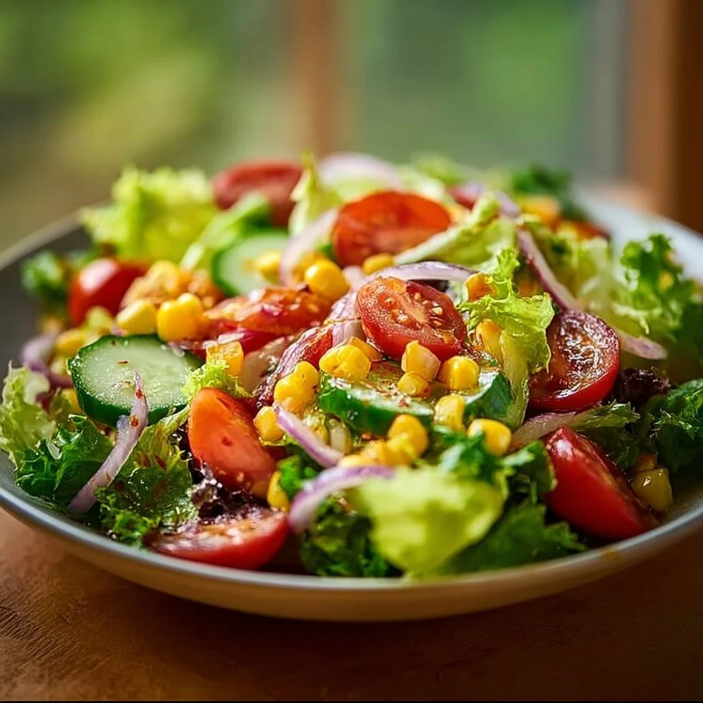 Ein köstlicher 5-Minuten-Salat mit frischen Zutaten und bunten Gemüse.