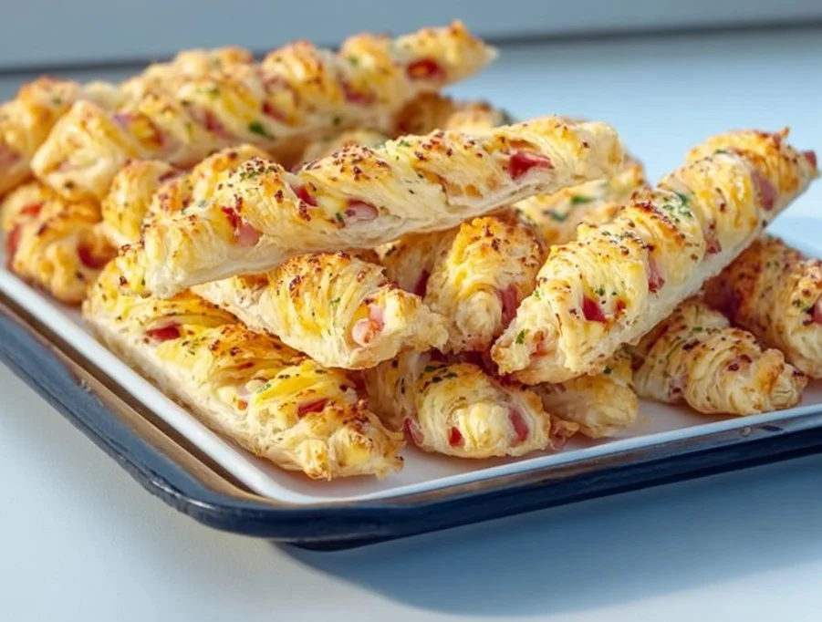 Blätterteigstangen mit Schinken und Käse