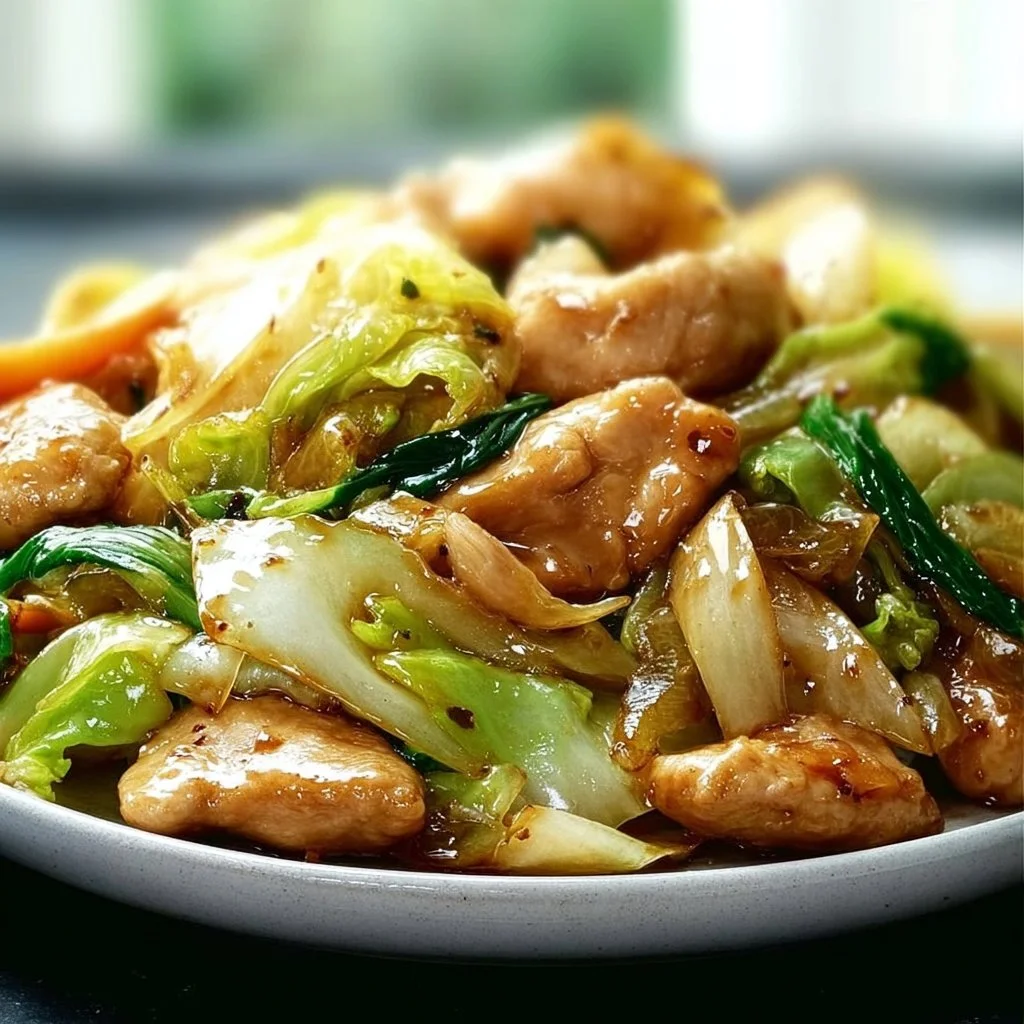 Chinesische Hähnchenpfanne mit Spitzkohl und Zwiebel