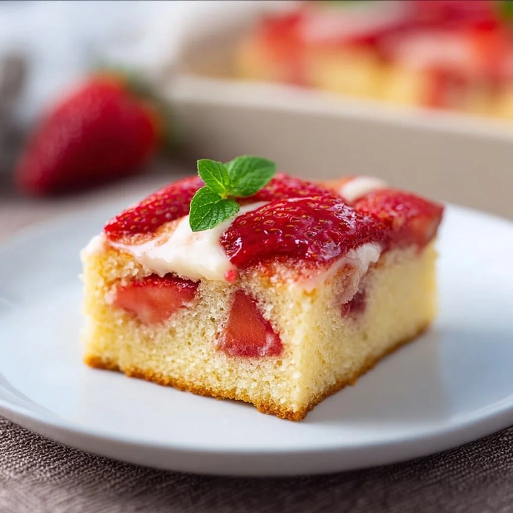 Perfekter Erdbeerkuchen mit frischen Erdbeeren auf einem Teller