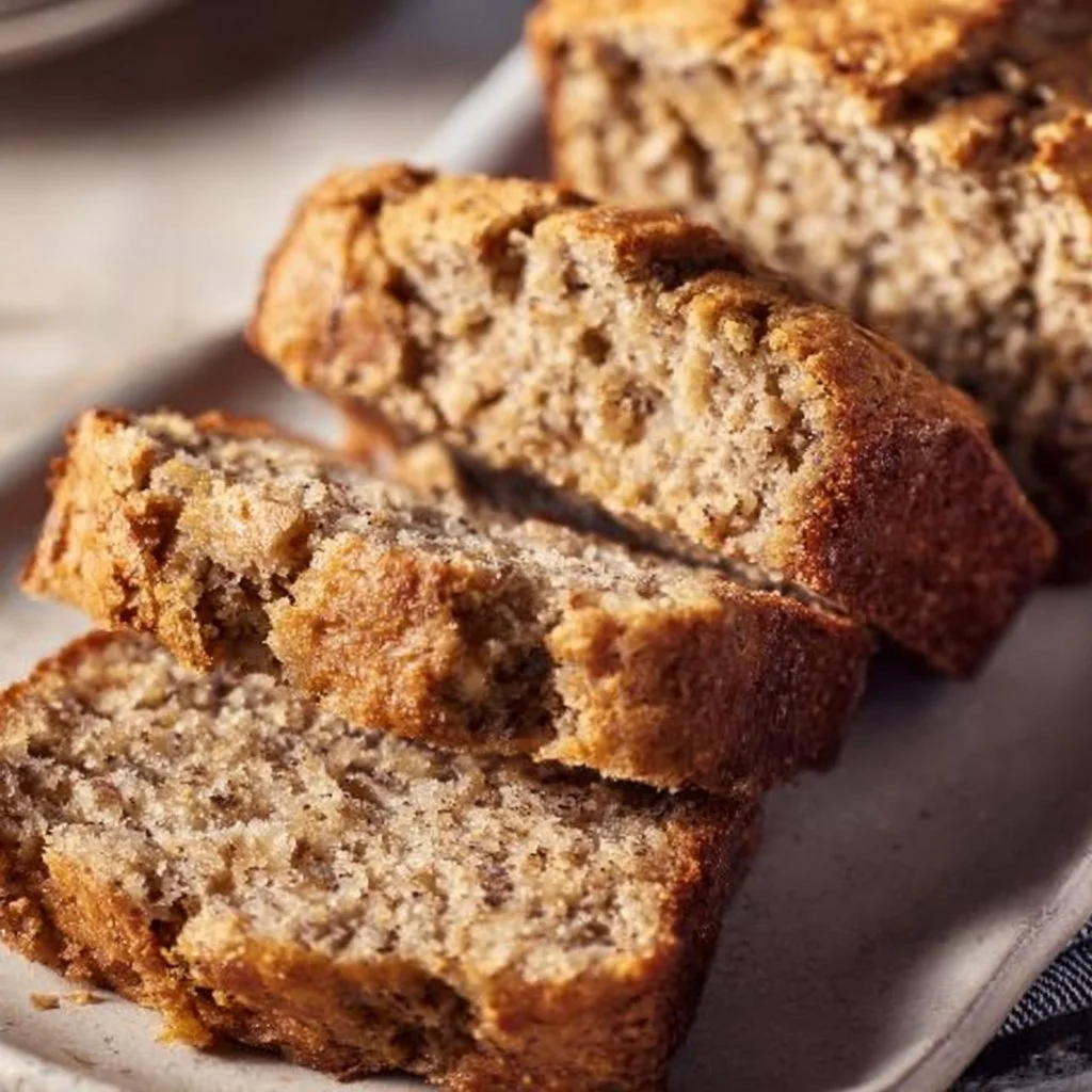 Einfaches Rezept für veganes Bananenbrot mit reifen Bananen und Nüssen.