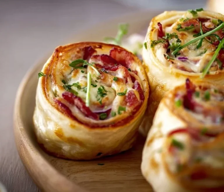 Leckere Flammkuchen-Schnecken mit knusprigem Teig und herzhaften Belägen.