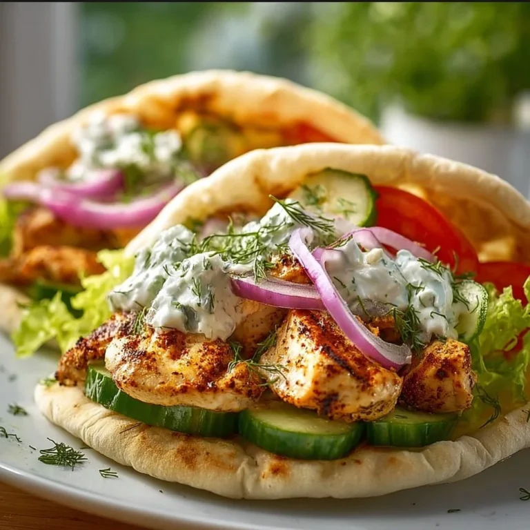 Griechisches Hähnchen in Fladenbrot serviert mit frischen Zutaten