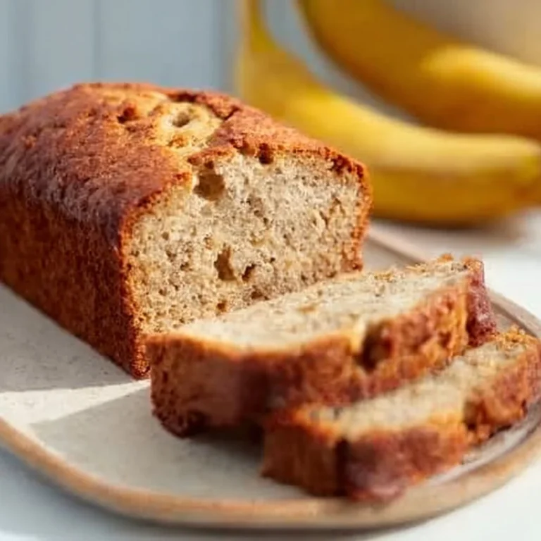 Saftiges, zuckerfreies Bananenbrot auf einem rustikalen Holzbrett