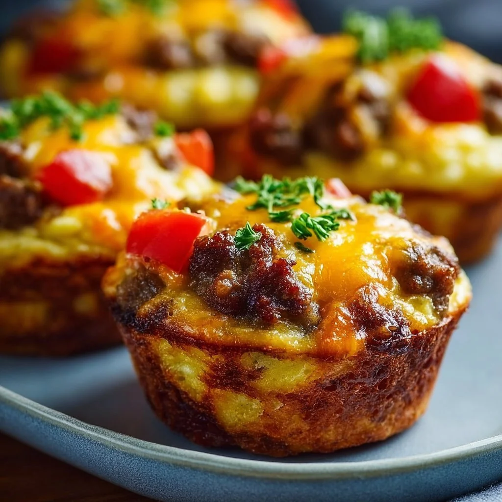 Käseburger-Muffins frisch aus dem Ofen mit schmelzendem Käse