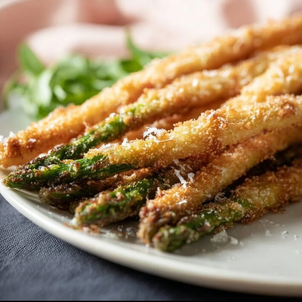 Knuspriger Parmesan Spargel frisch aus dem Ofen auf einem Teller