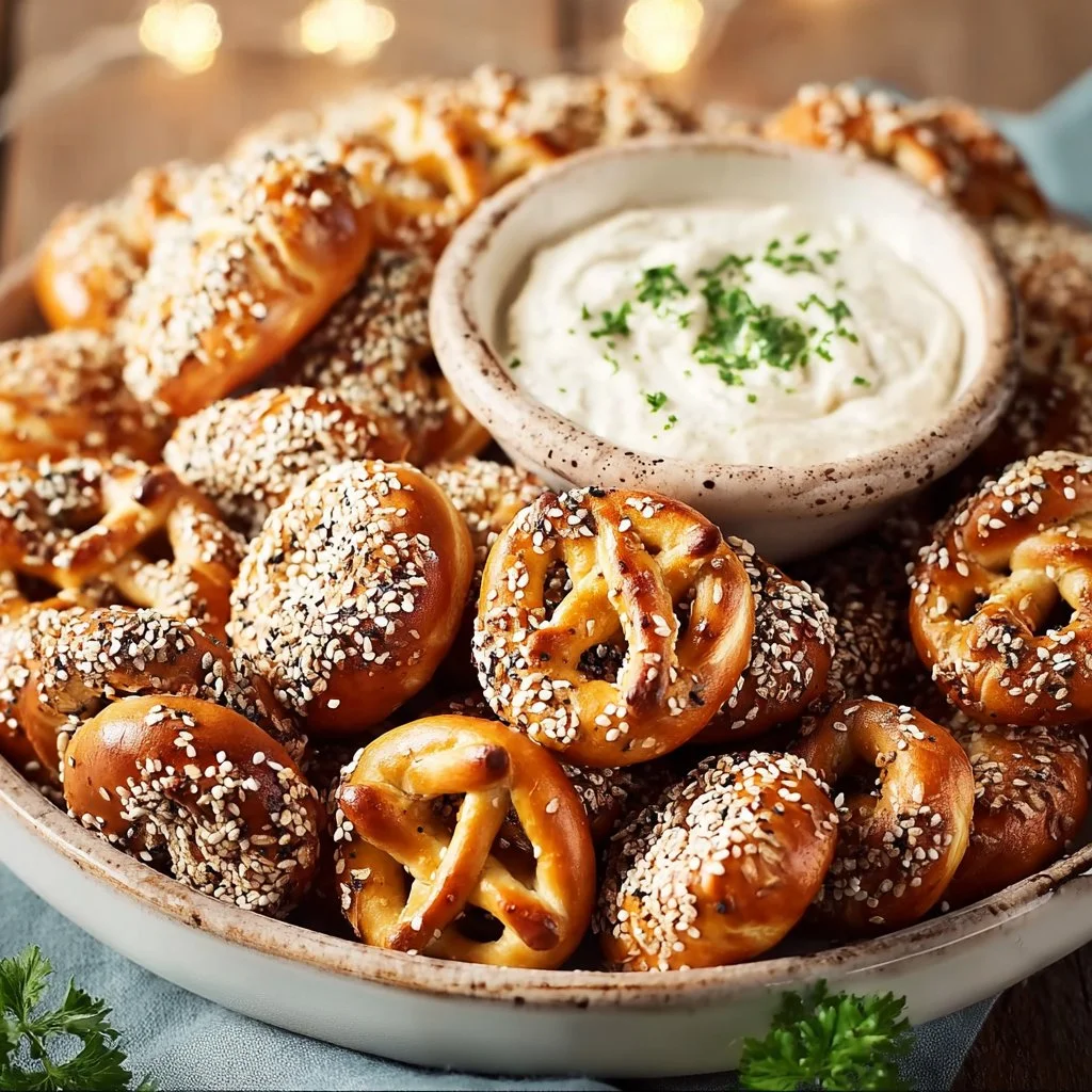 Mini Laugenkonfekt mit Zwiebel-Dip