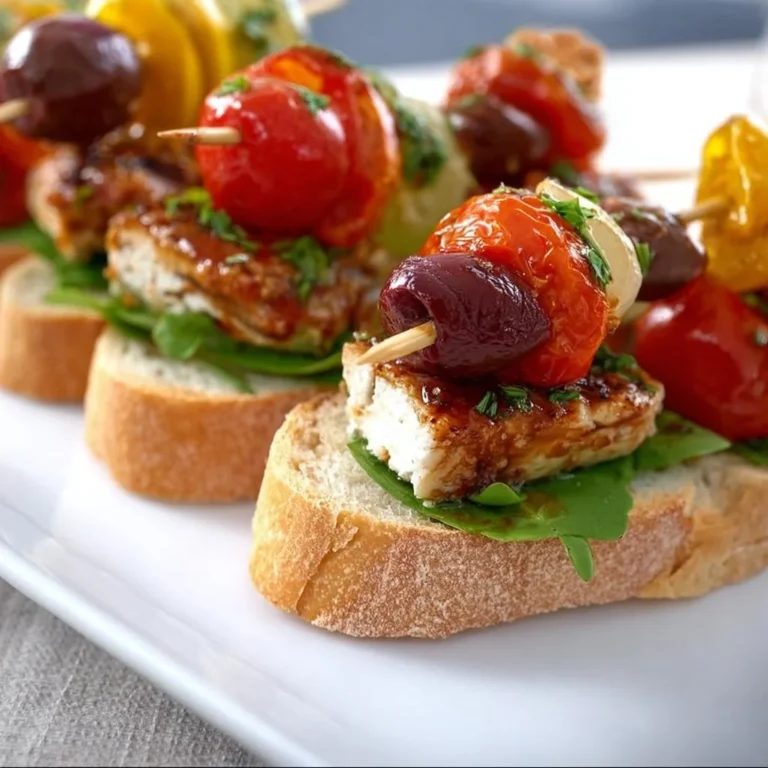 Leckere Party-Spießchen auf frischem Baguette serviert.