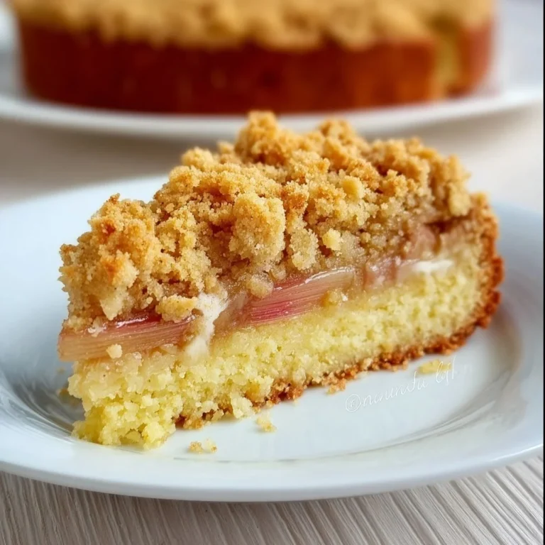 Rha-Barbara-Krümeltorte mit Streuseln und Rhabarber