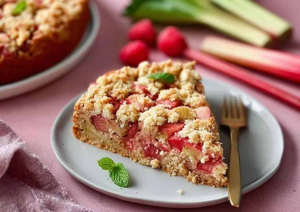 Frischer Rhabarber Streuselkuchen mit knusprigem Streusel-Topping