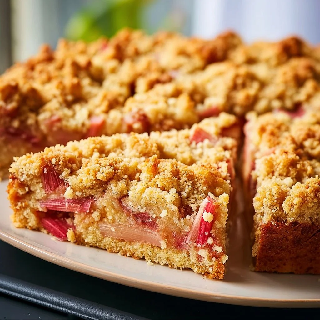 Rhubarb cake with crumble