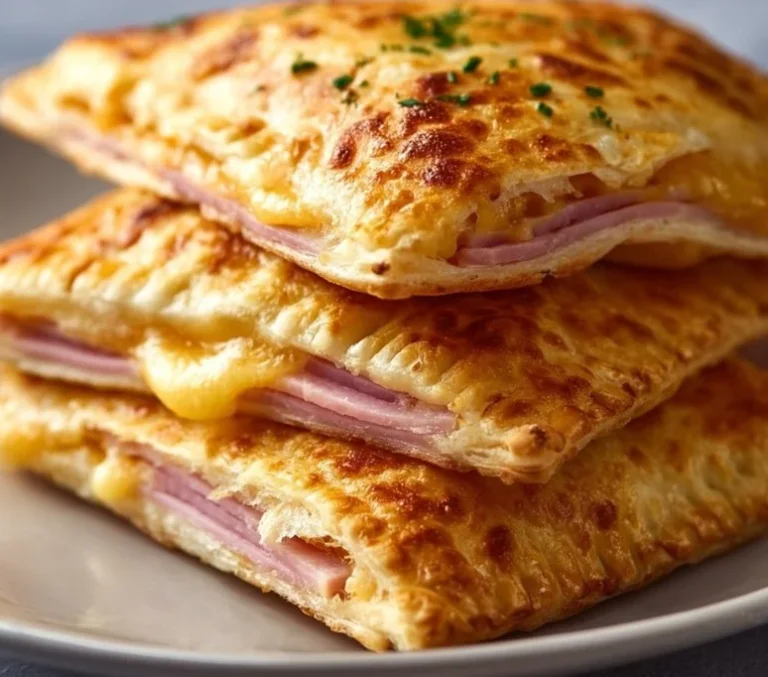 Leckere Schinken-Käse-Taschen auf einem Teller serviert.