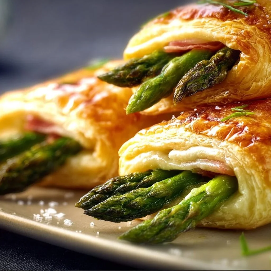 Spargel-Blätterteigtaschen aus Blätterteig mit frischem Spargel gefüllt