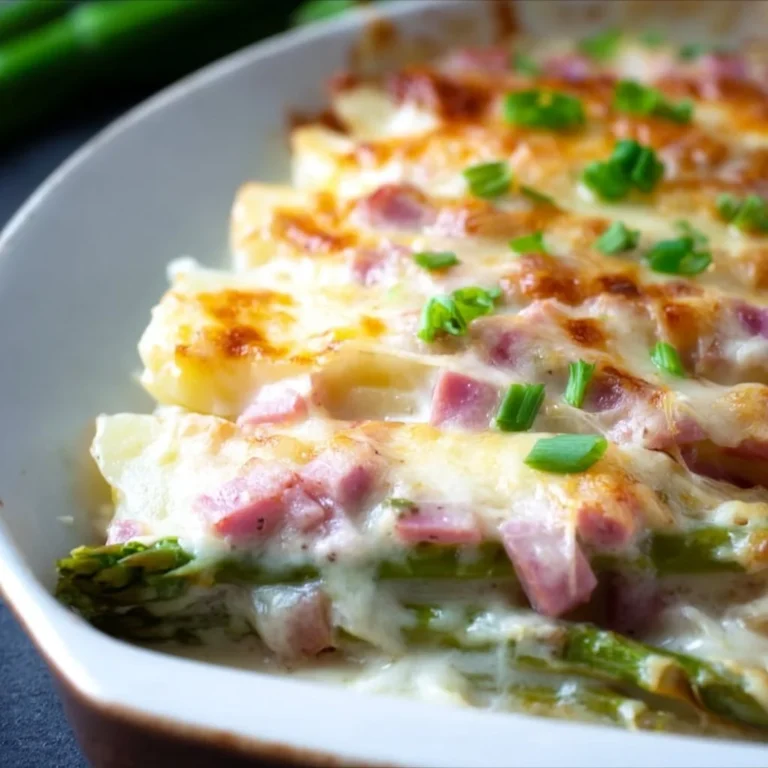 Spargelauflauf mit Kartoffeln und Schinken frisch aus dem Ofen