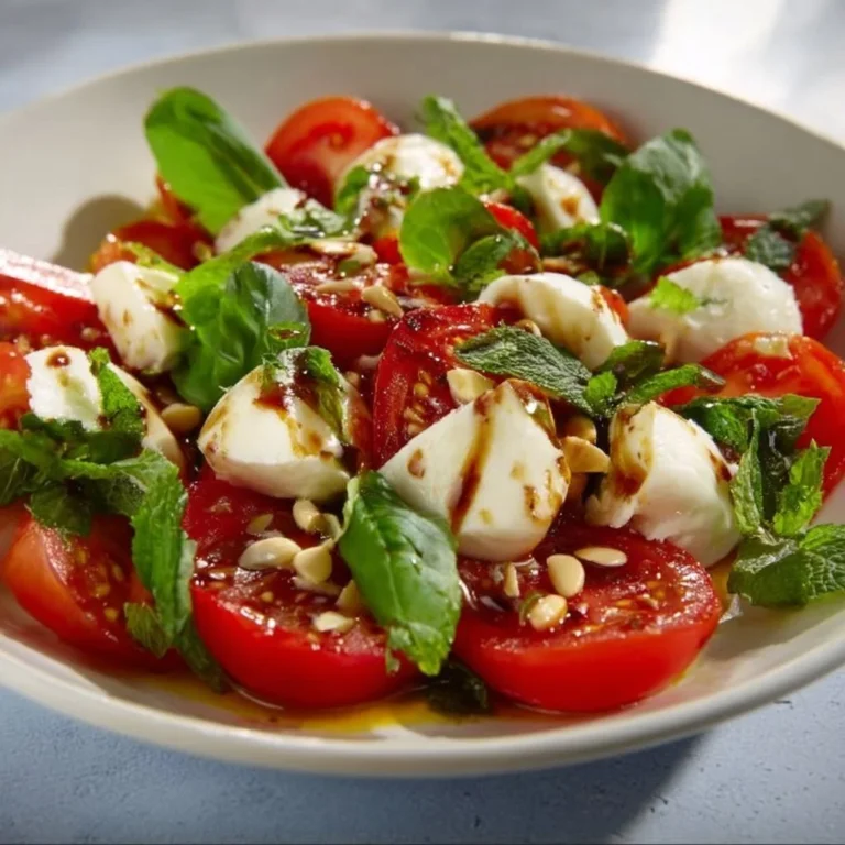 Frischer Tomaten Mozzarella Salat mit Basilikum und balsamischer Vinaigrette