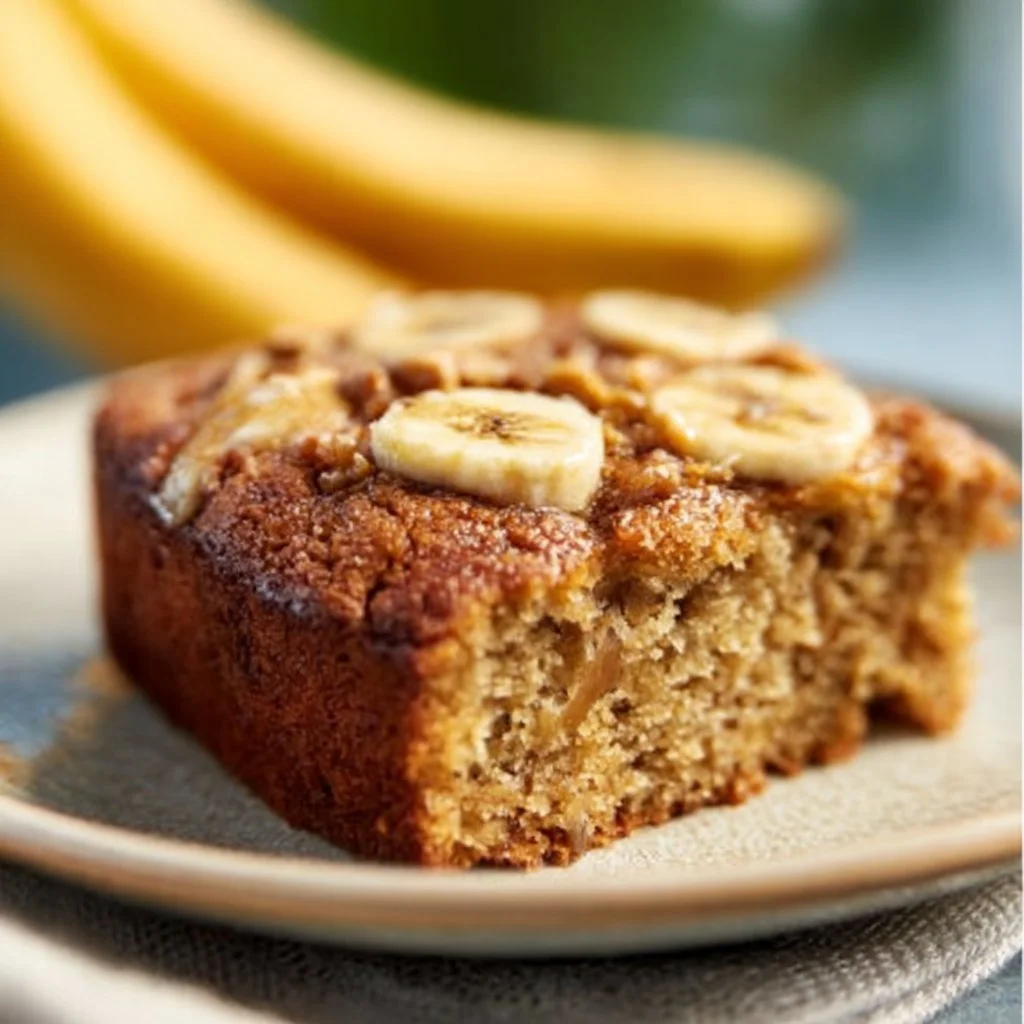 Zuckerfreier Bananen-Nuss-Haferflocken-Kuchen auf einem Teller